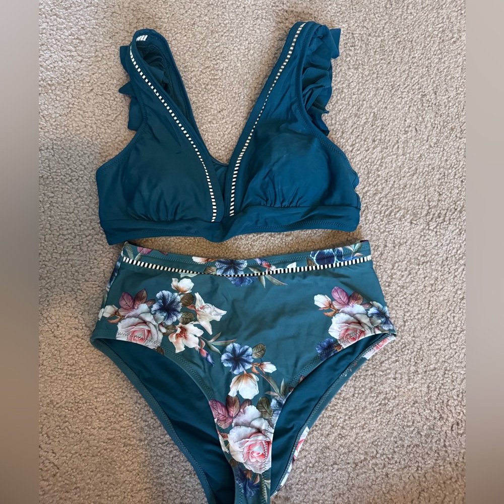 Cupshe Floral High-Waisted Bikini Set